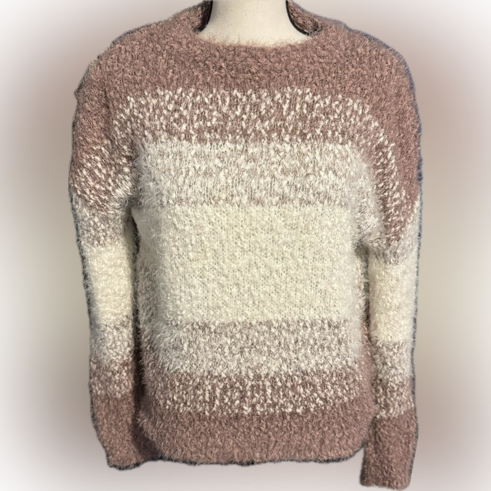SO Cream and Mauve  Crew Neck Sweater with Textured Knit